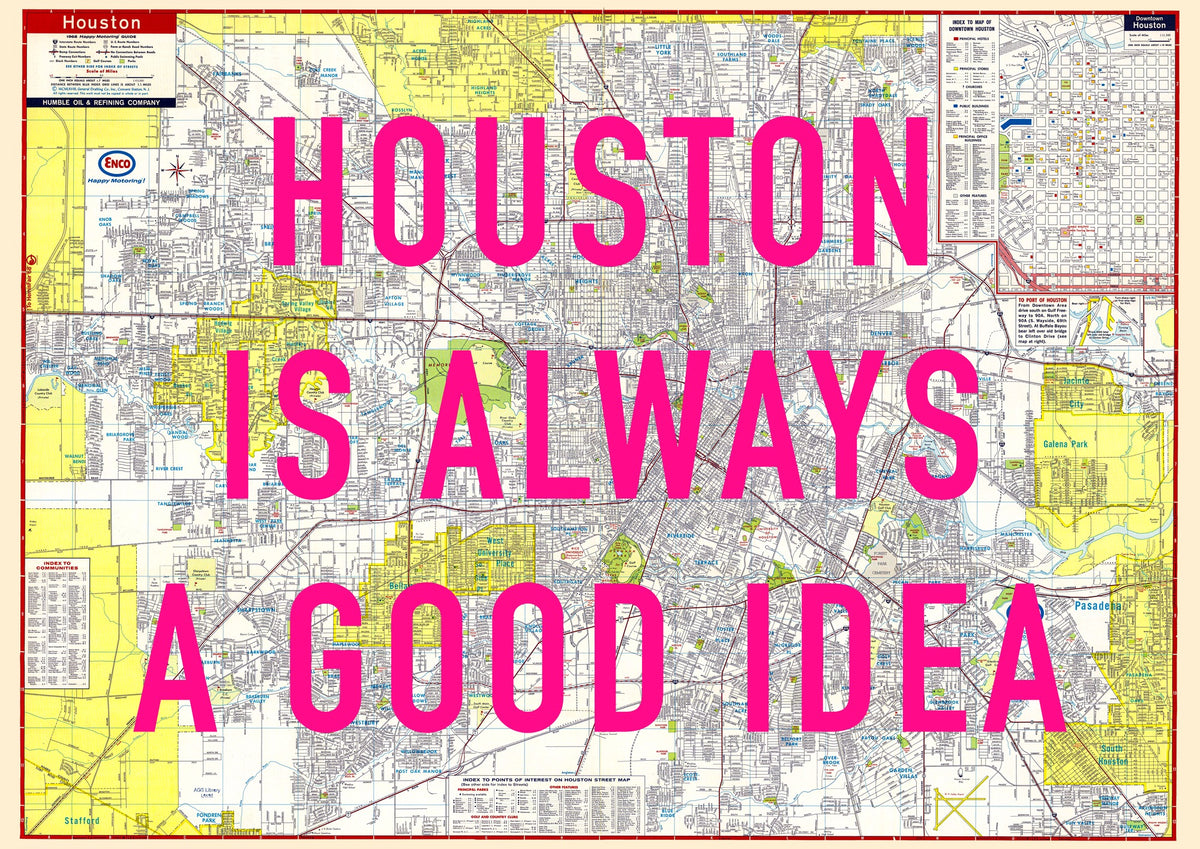 Houston Retro Pop Art Map Print (landscape)