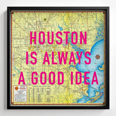 Houston Retro Pop Art Map Print - black frame mockup - Magic Posters