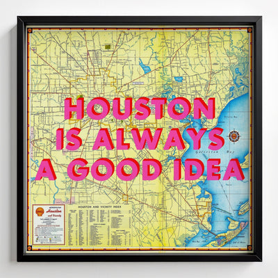 Houston Retro Pop Art Map Print - black frame mockup - Magic Posters