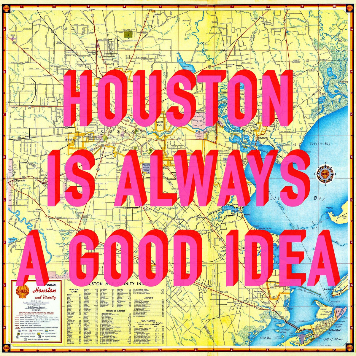 Houston Retro Pop Art Map Print