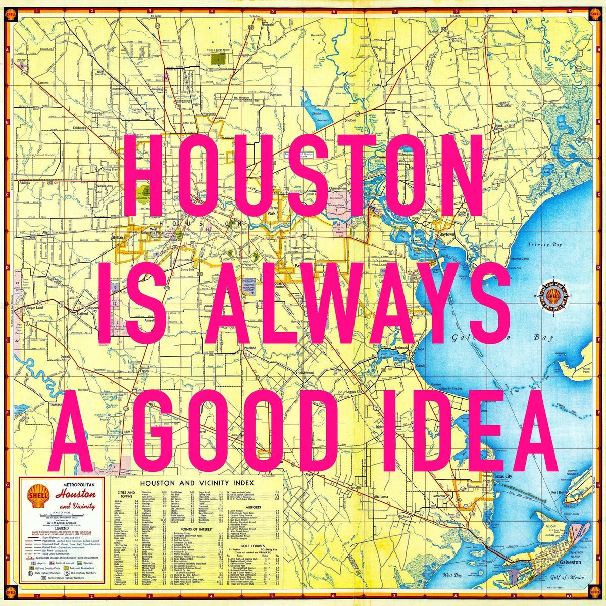 Houston Retro Pop Art Map Print