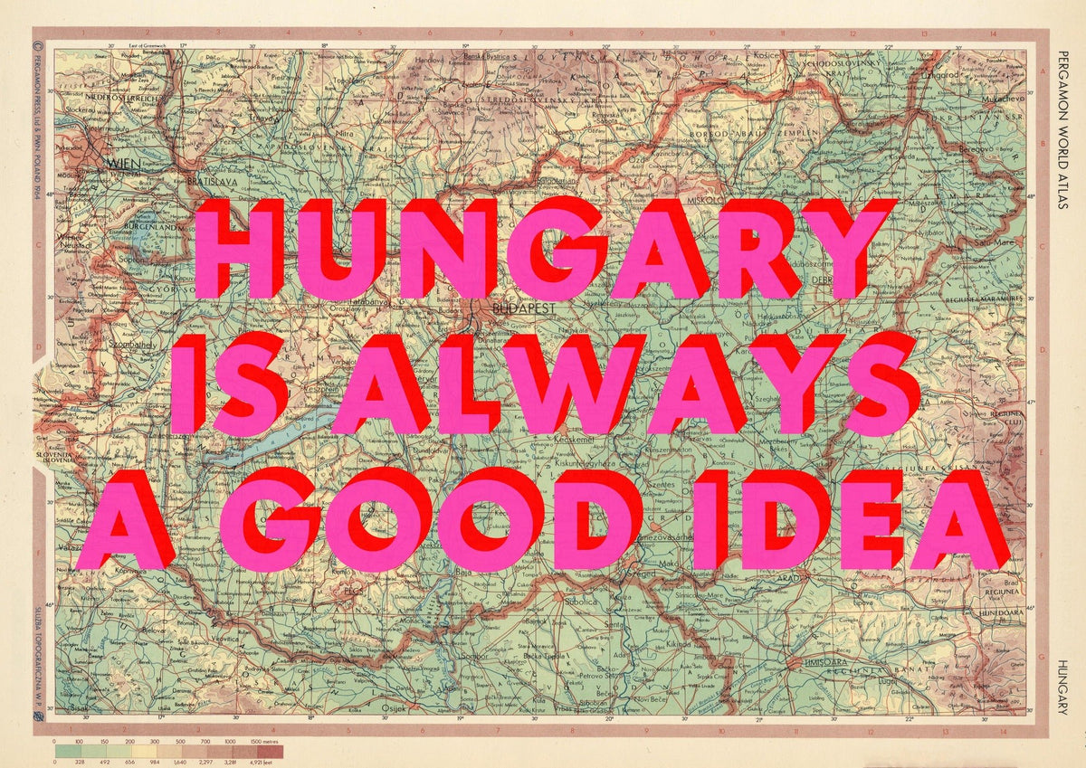 Hungary Retro Pop Art Map Print (landscape)