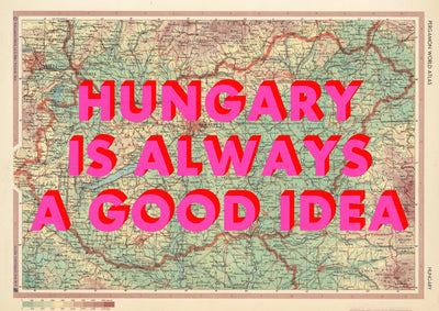 Hungary Retro Pop Art Map Print (landscape)