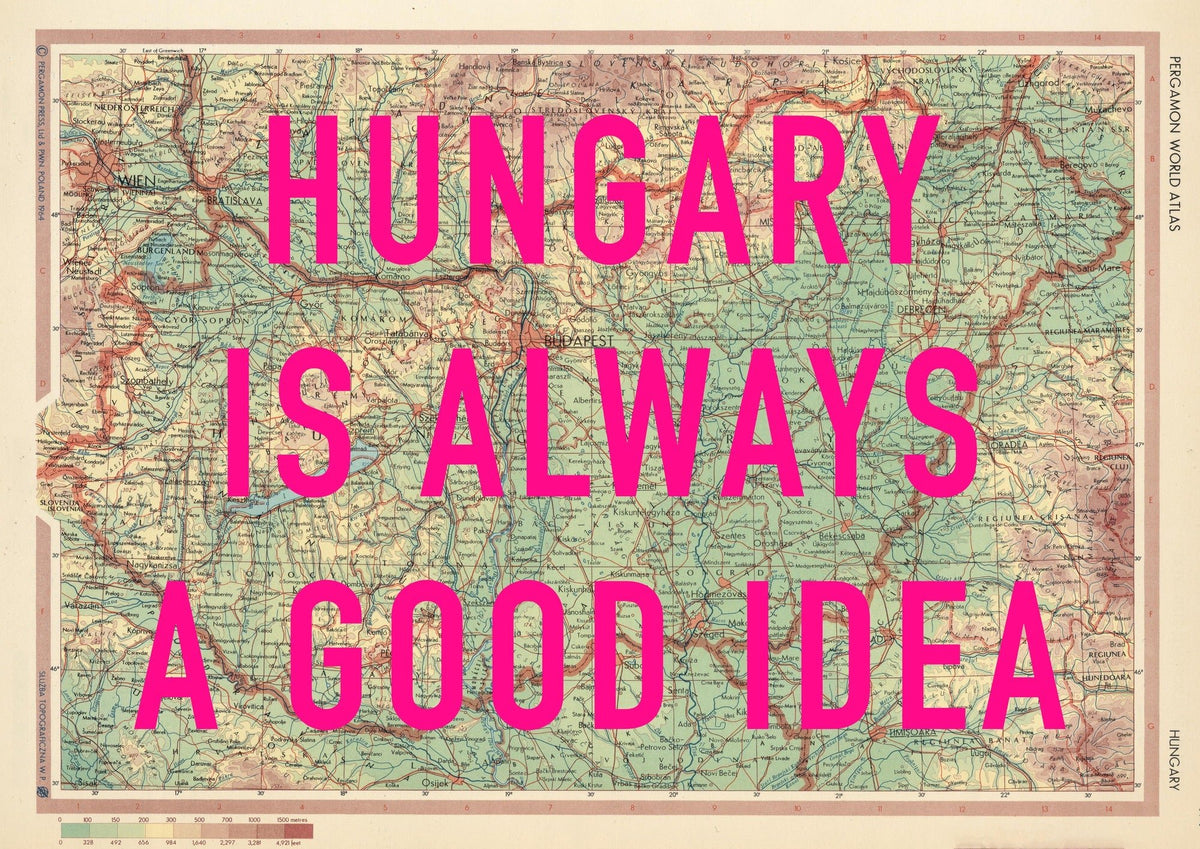 Hungary Retro Pop Art Map Print (landscape)
