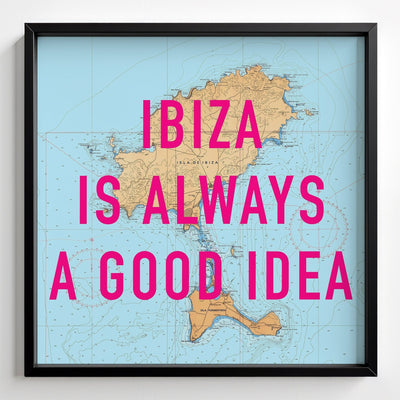 Ibiza Retro Pop Art Map Print - black frame mockup - Magic Posters