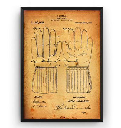 Ice Hockey Gloves 1915 Patent Print - Magic Posters
