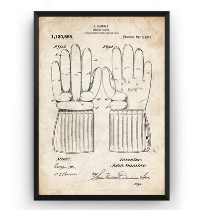 Ice Hockey Gloves 1915 Patent Print - Magic Posters