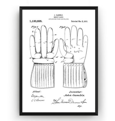 Ice Hockey Gloves 1915 Patent Print - Magic Posters