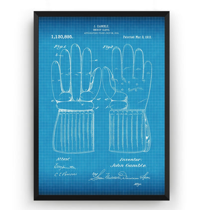 Ice Hockey Gloves 1915 Patent Print - Magic Posters