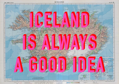 Iceland Retro Pop Art Map Print (landscape)