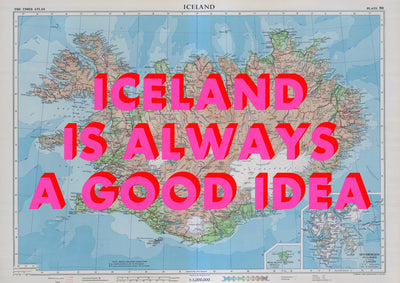 Iceland Retro Pop Art Map Print (landscape)