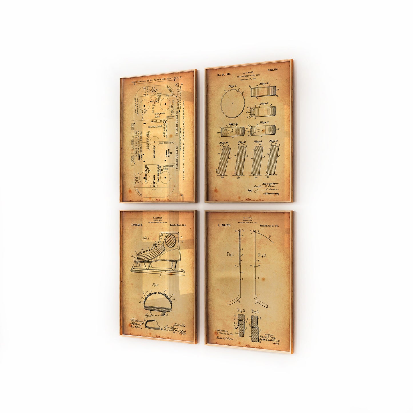 Ice Hockey Set Of 4 Patent Prints - Magic Posters
