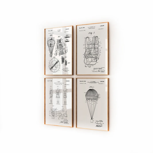 Skydiving Parachute Set Of 4 Patent Prints - Magic Posters