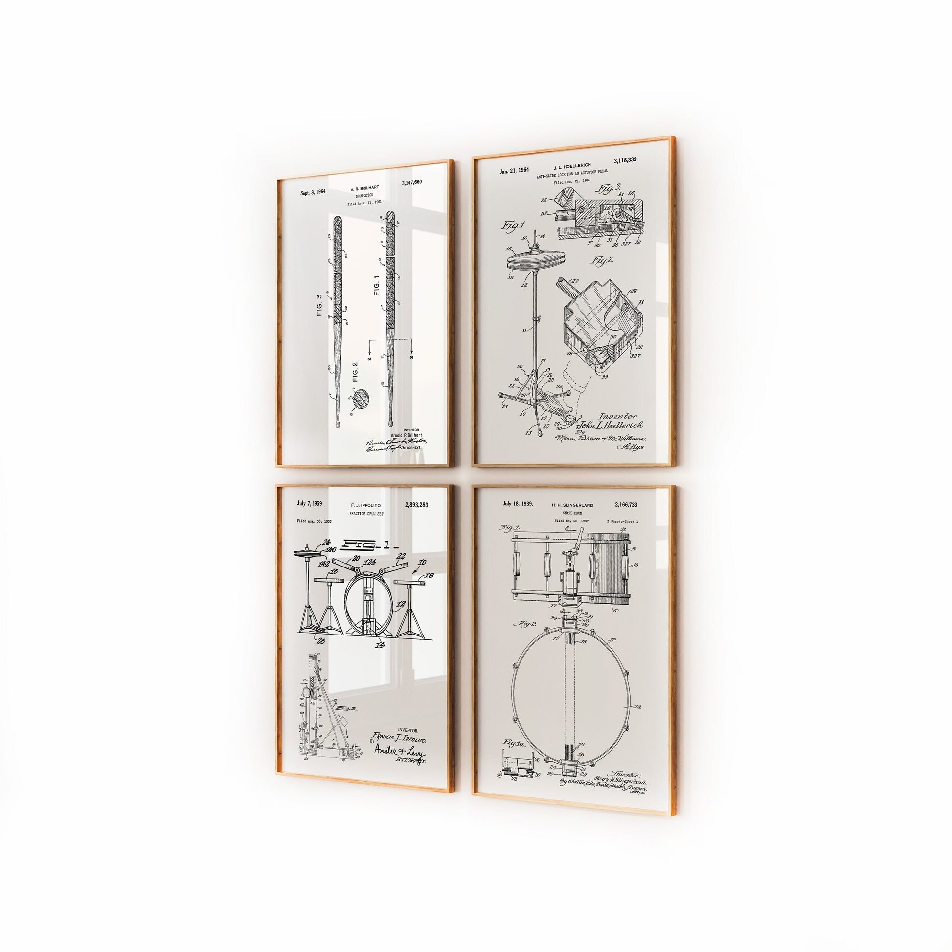 Drummer Set Of 4 Patent Prints - Magic Posters