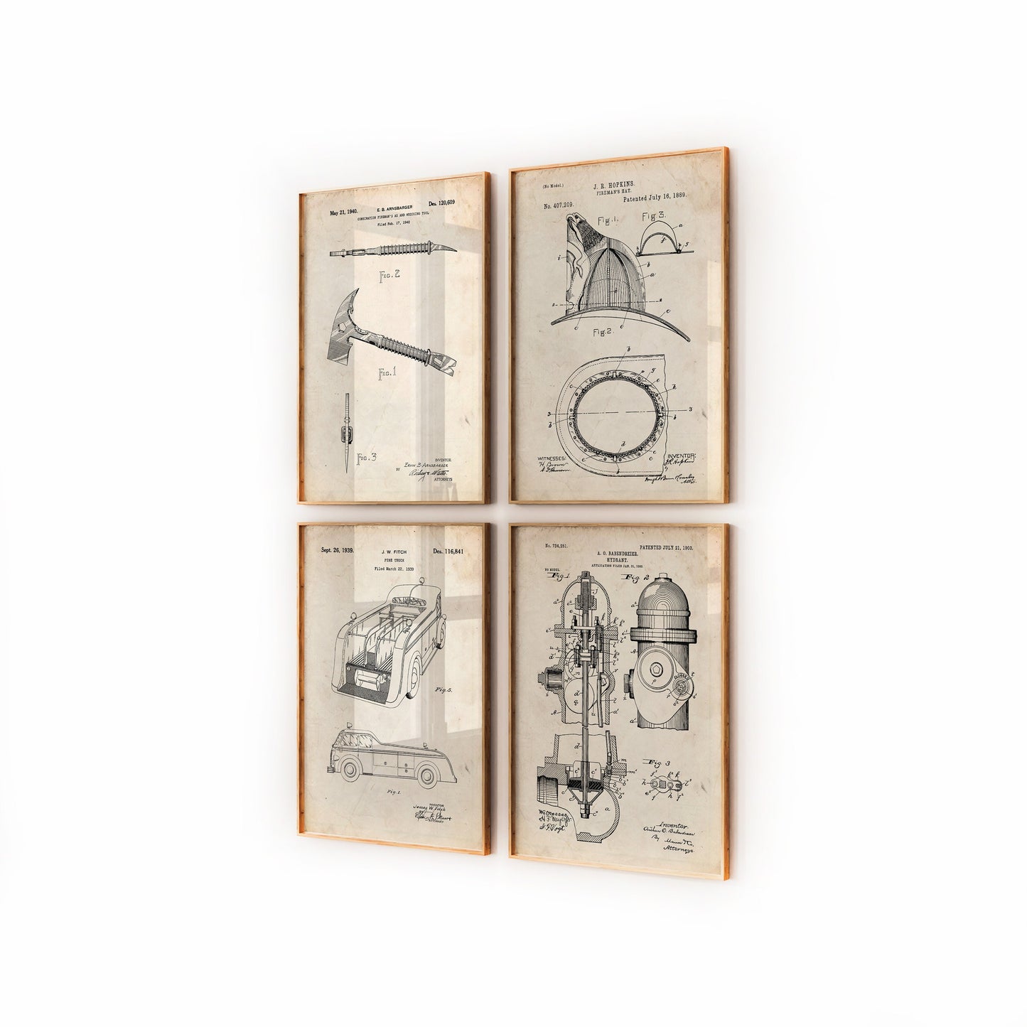 Firefighter Set Of 4 Patent Prints