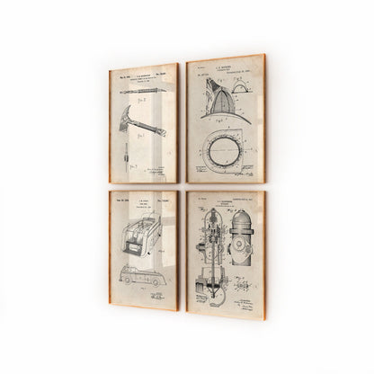 Firefighter Set Of 4 Patent Prints