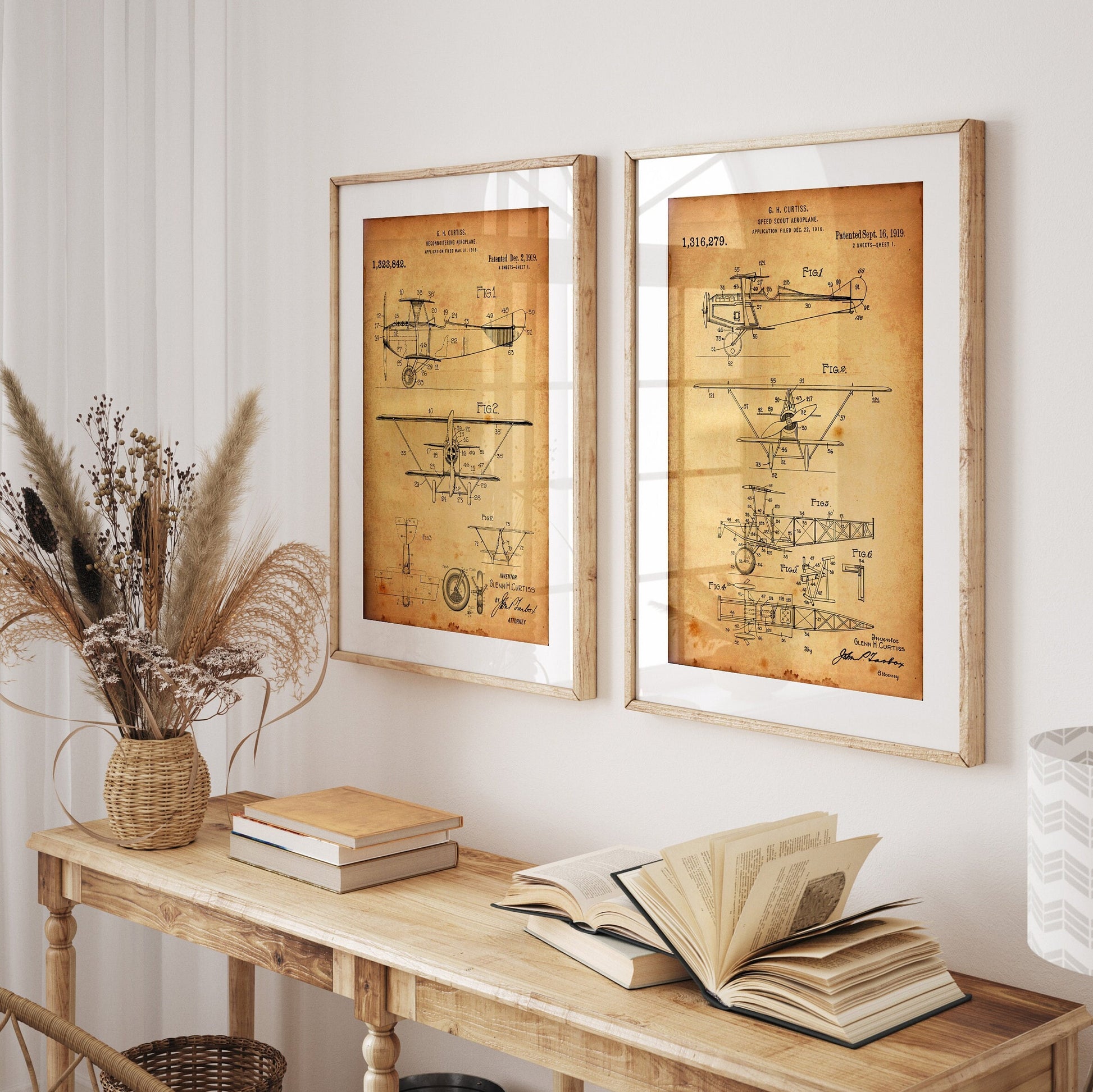 Glenn Curtiss Aeroplane Set Of 2 Patent Prints - Magic Posters