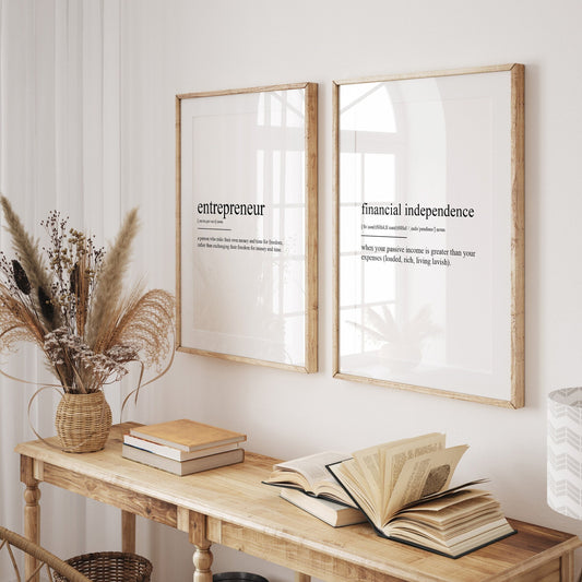 Entrepreneur Set Of 2 Definition Prints, Office Decor, Workplace Wall Art, Bedroom Posters