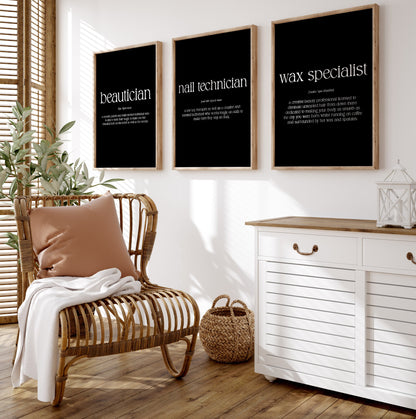 Beautician, Nail technician, Wax specialist Set Of 3 Definition Prints - Magic Posters