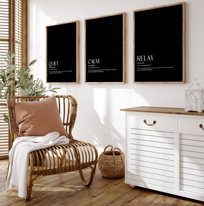 Calm, Relax, Quiet Set Of 3 Definition Prints - Magic Posters