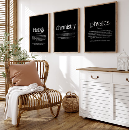 Chemistry, Physics. Biology Set Of 3 Definition Prints - Magic Posters