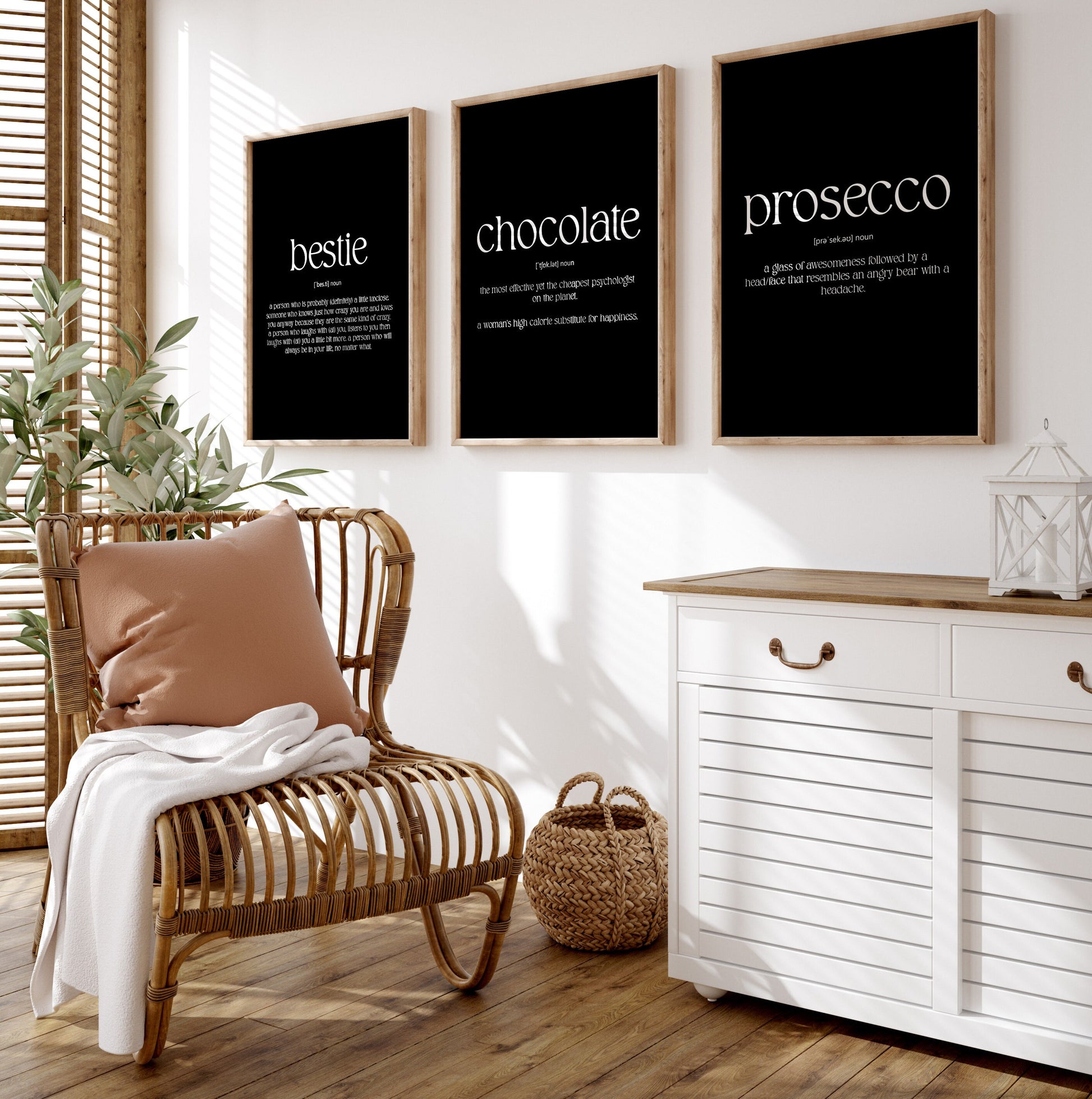 Chocolate, Prosecco, Bestie Set Of 3 Definition Prints - Magic Posters