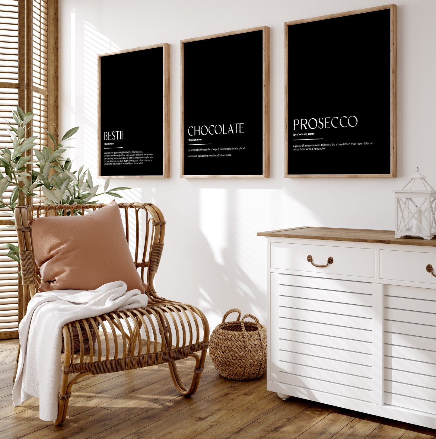 Chocolate, Prosecco, Bestie Set Of 3 Definition Prints - Magic Posters