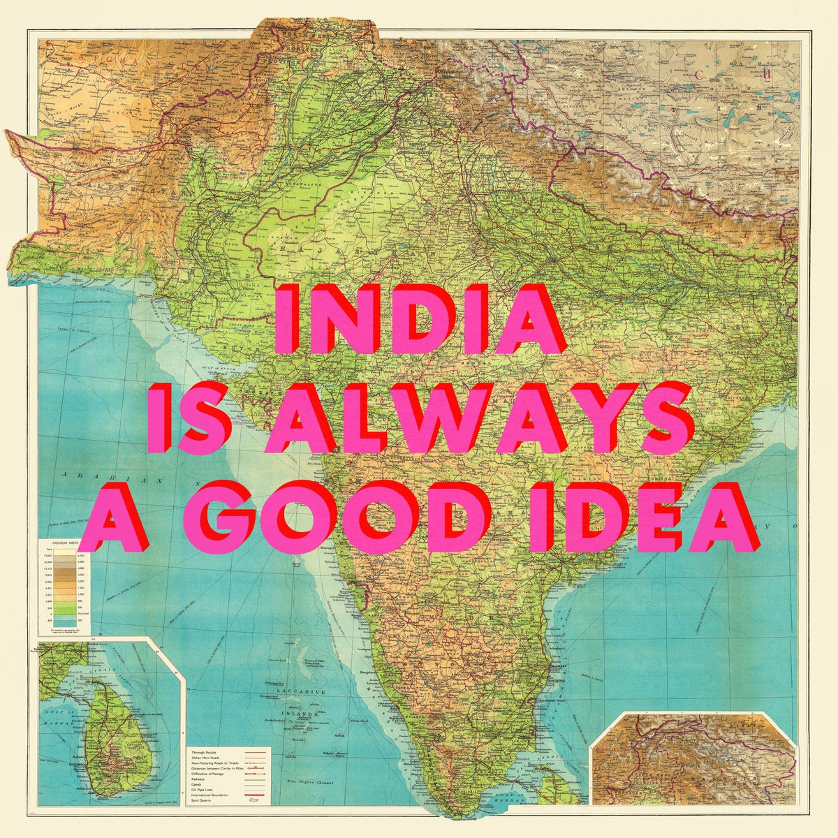 India Retro Pop Art Map Print