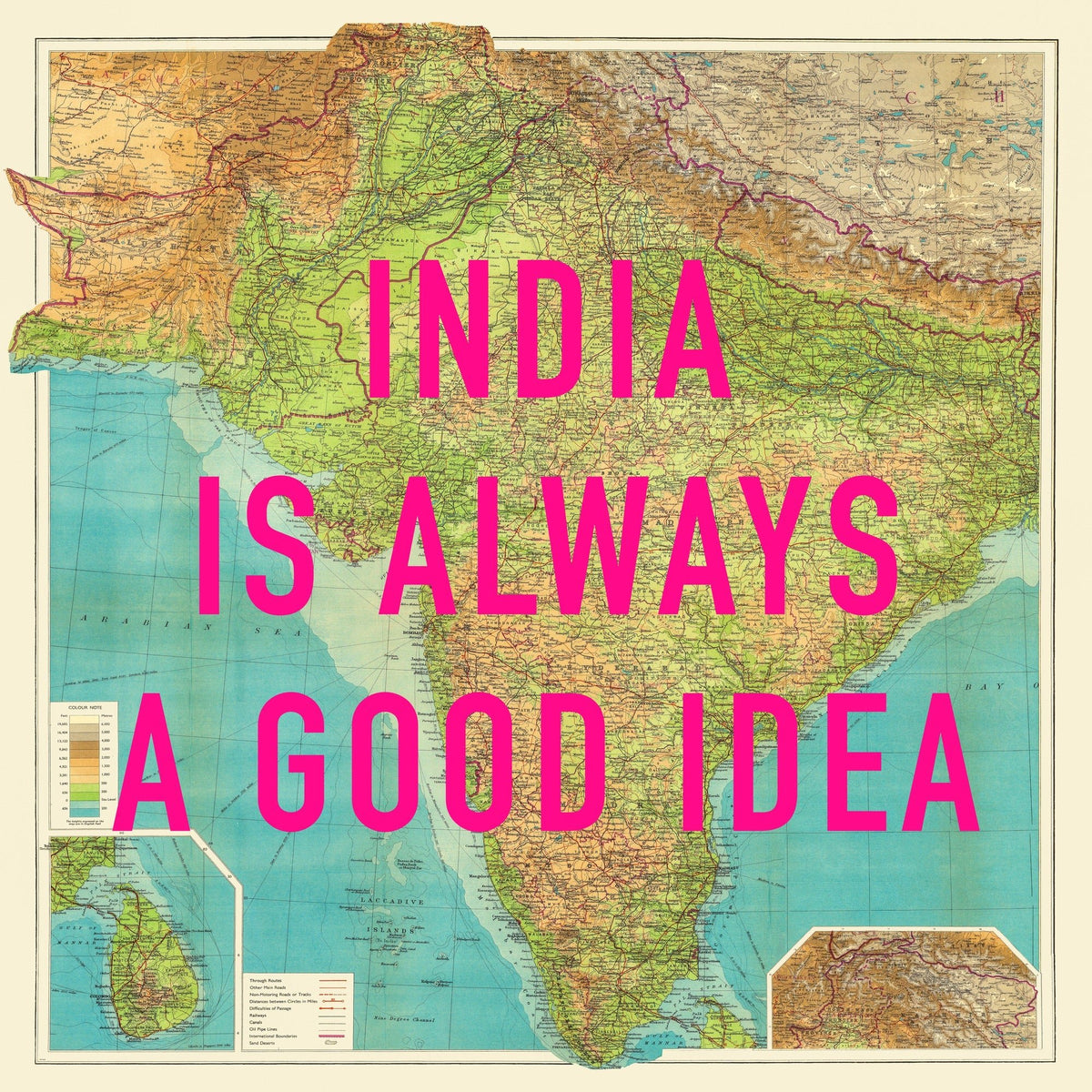India Retro Pop Art Map Print