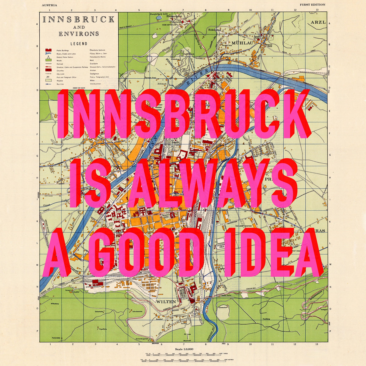 Innsbruck (Austria) Retro Pop Art Map Print