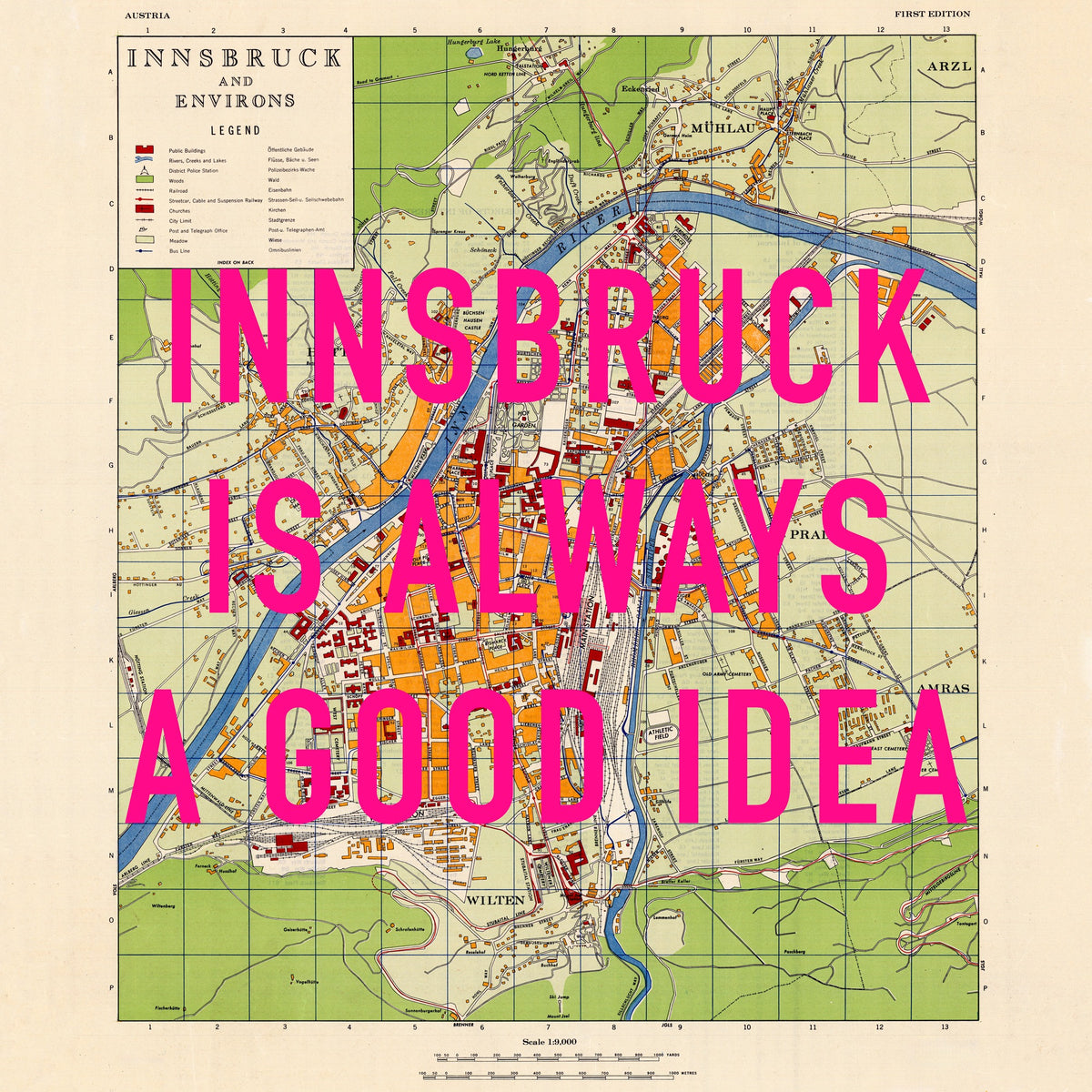 Innsbruck (Austria) Retro Pop Art Map Print
