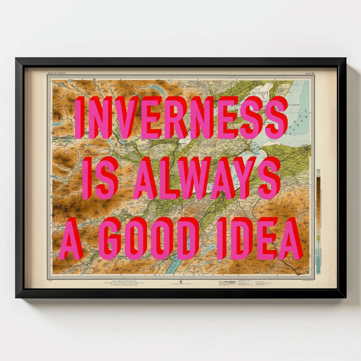 Inverness Retro Pop Art Map Print (Scotland) - black frame mockup - Magic Posters