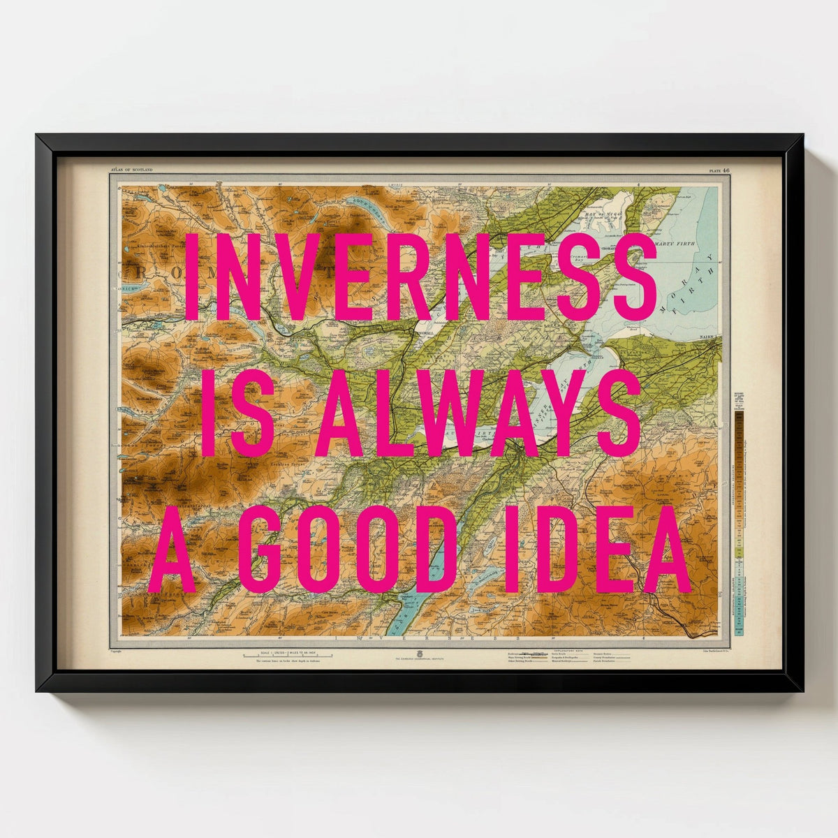 Inverness Retro Pop Art Map Print (Scotland) - black frame mockup - Magic Posters
