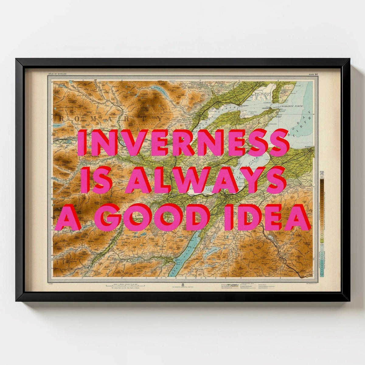 Inverness Retro Pop Art Map Print (Scotland) - black frame mockup - Magic Posters