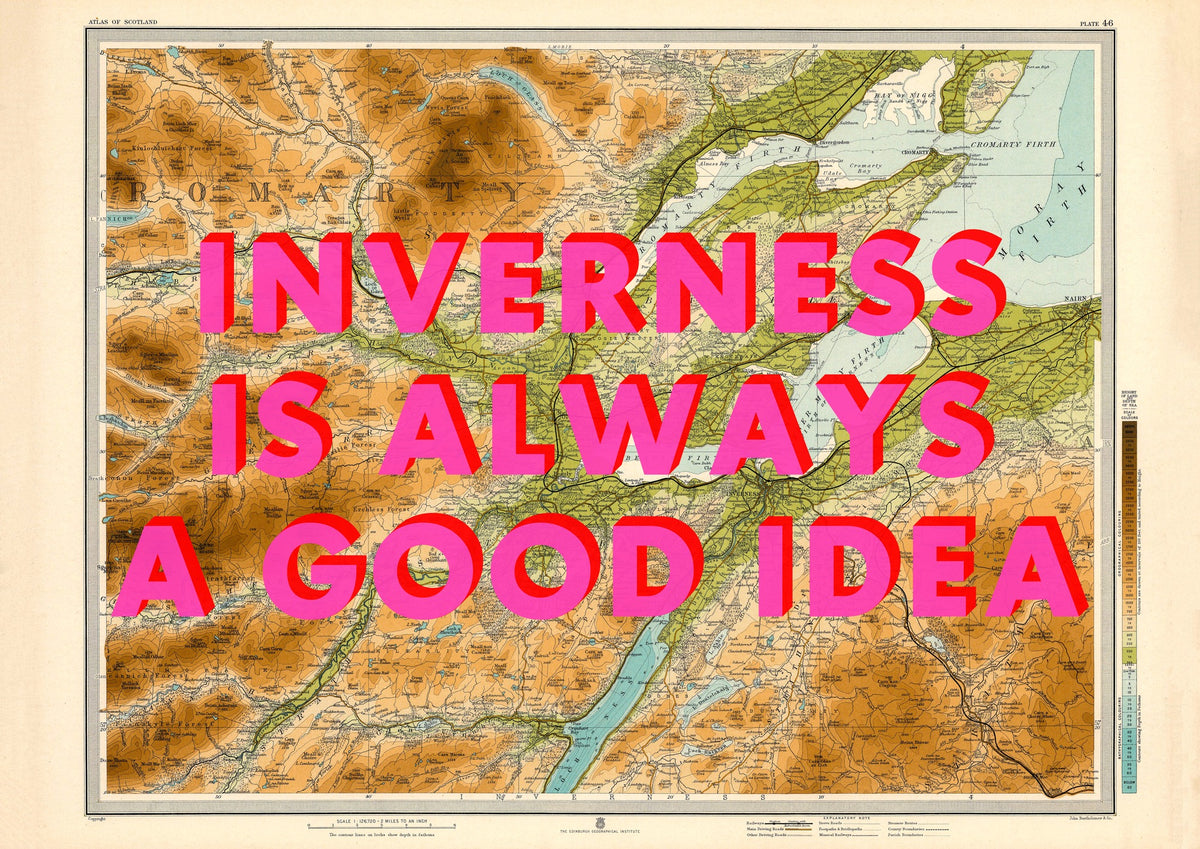 Inverness Retro Pop Art Map Print (Scotland)