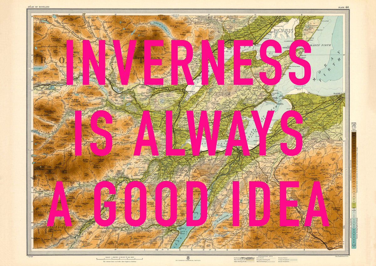 Inverness Retro Pop Art Map Print (Scotland)