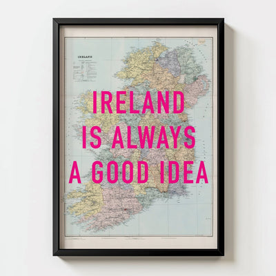 Ireland Retro Pop Art Map Print - black frame mockup - Magic Posters