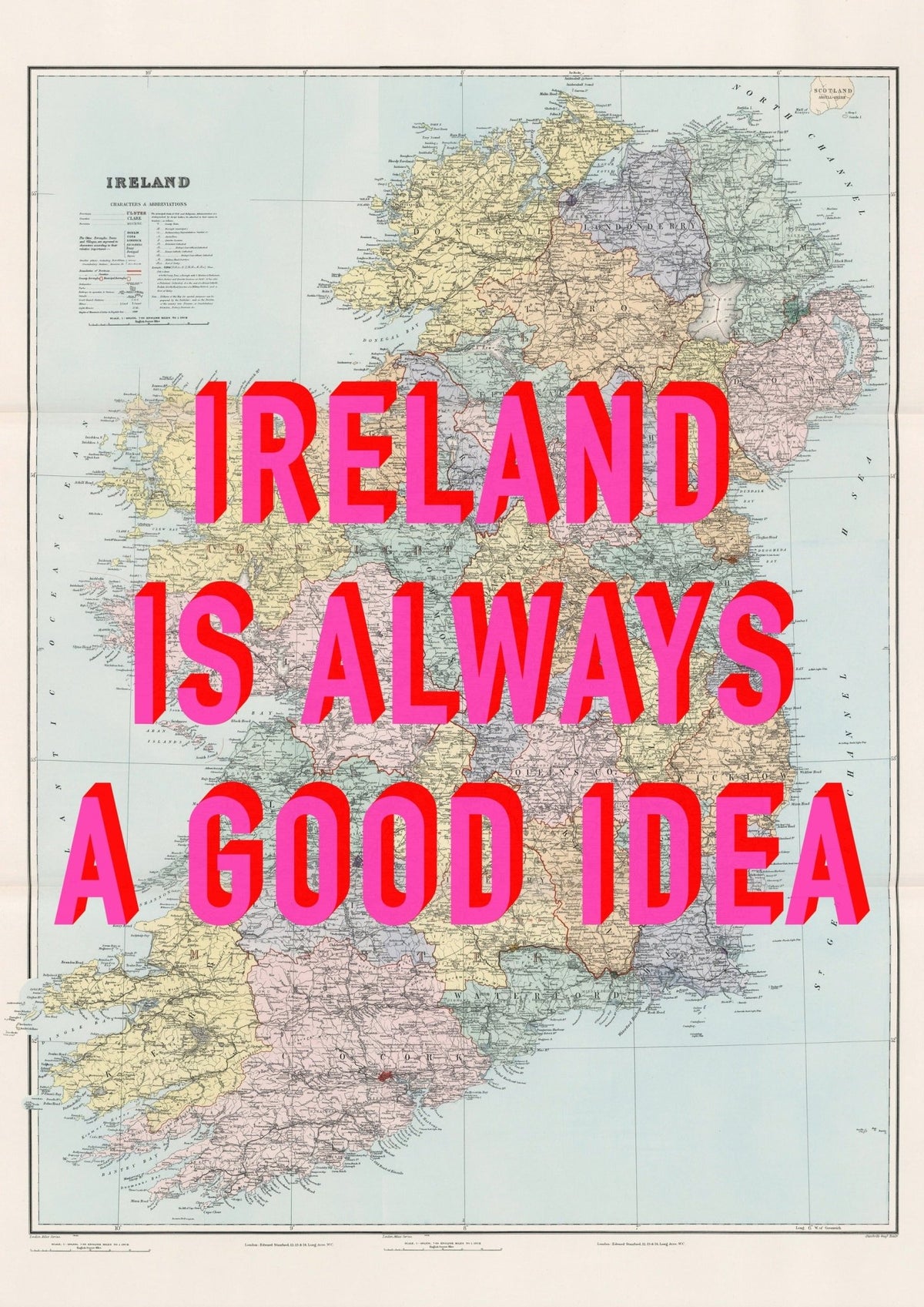 Ireland Retro Pop Art Map Print