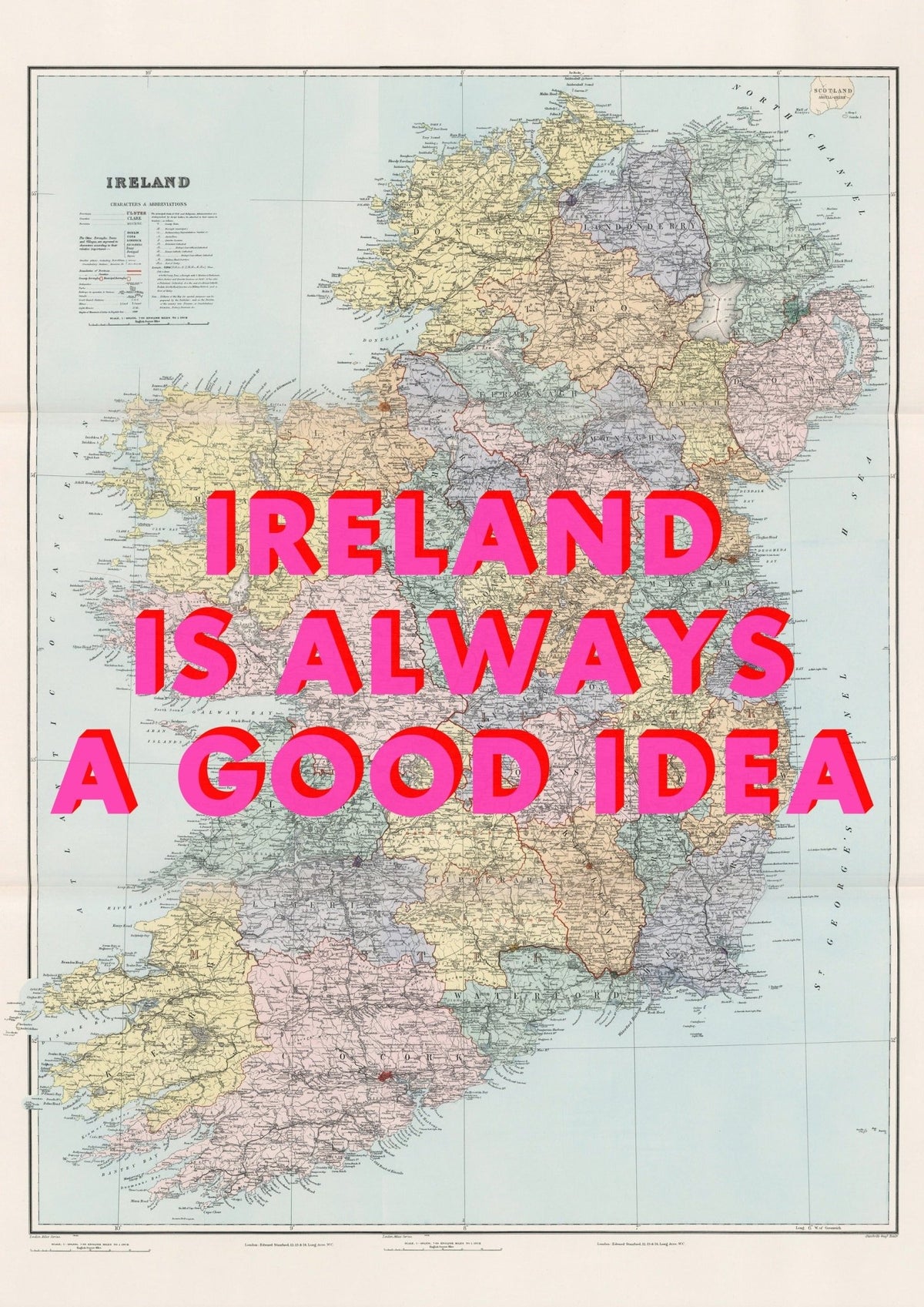 Ireland Retro Pop Art Map Print