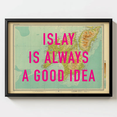 Islay Retro Pop Art Map Print (landscape) - black frame mockup - Magic Posters