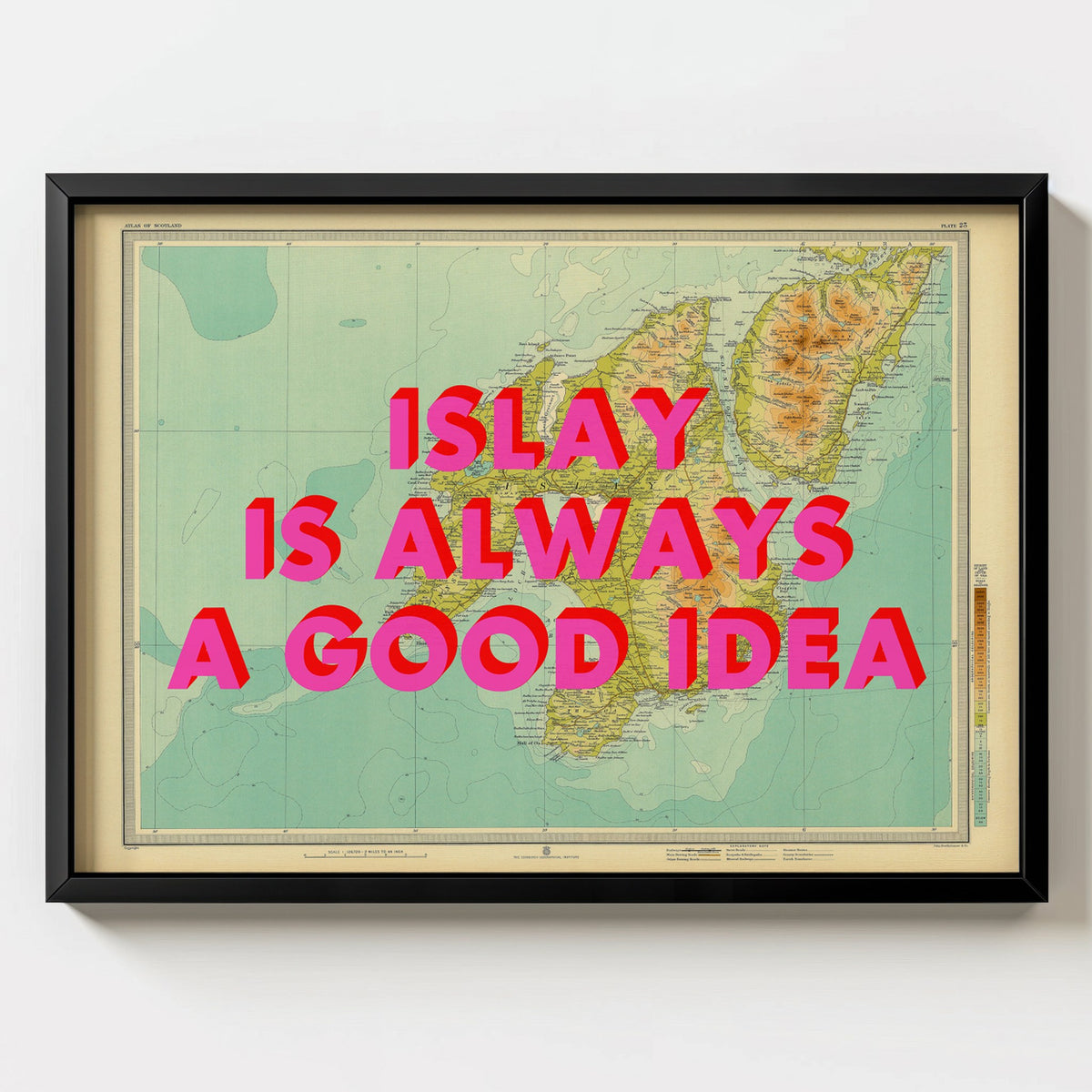 Islay Retro Pop Art Map Print (landscape) - black frame mockup - Magic Posters