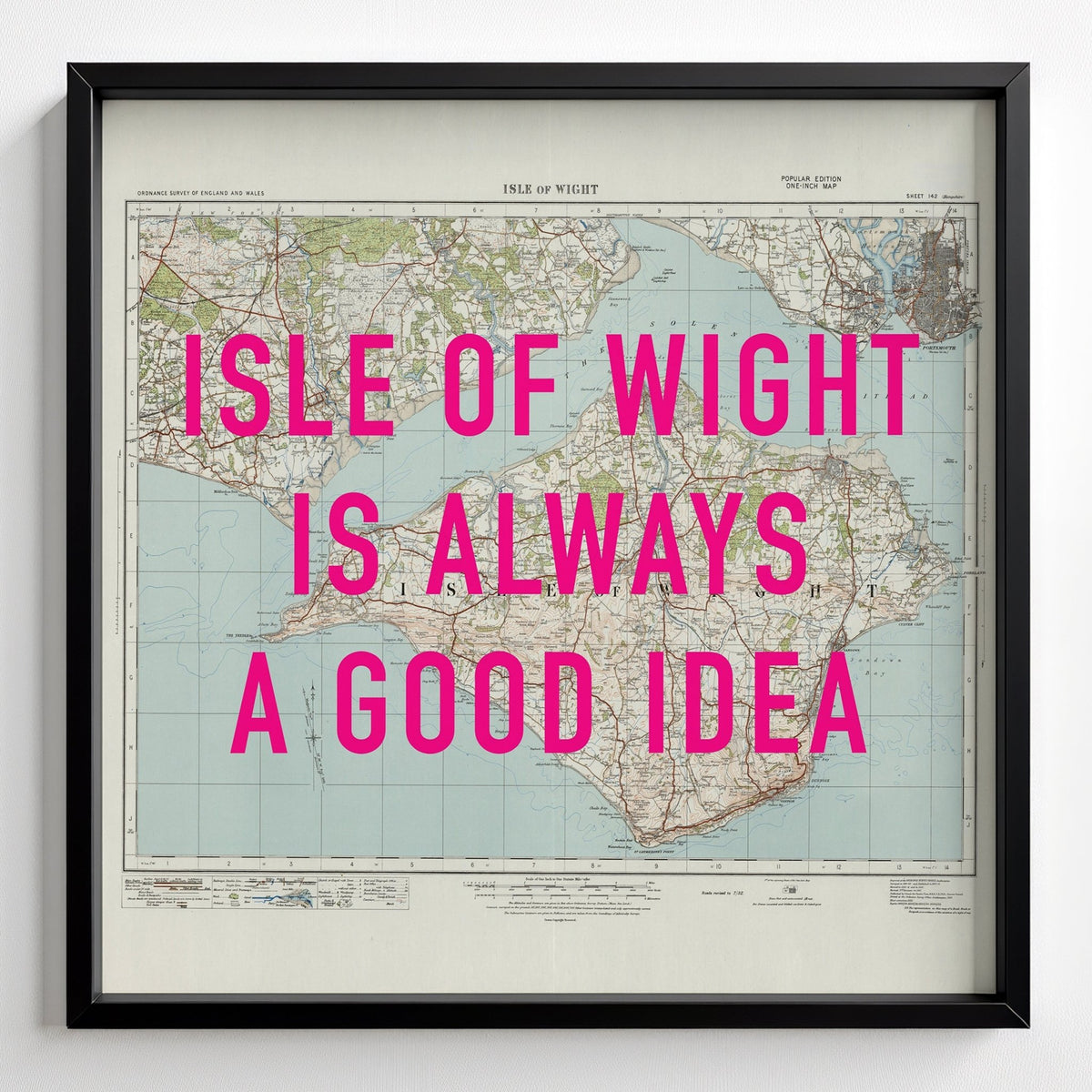 Isle Of Wight Retro Pop Art Map Print - black frame mockup - Magic Posters