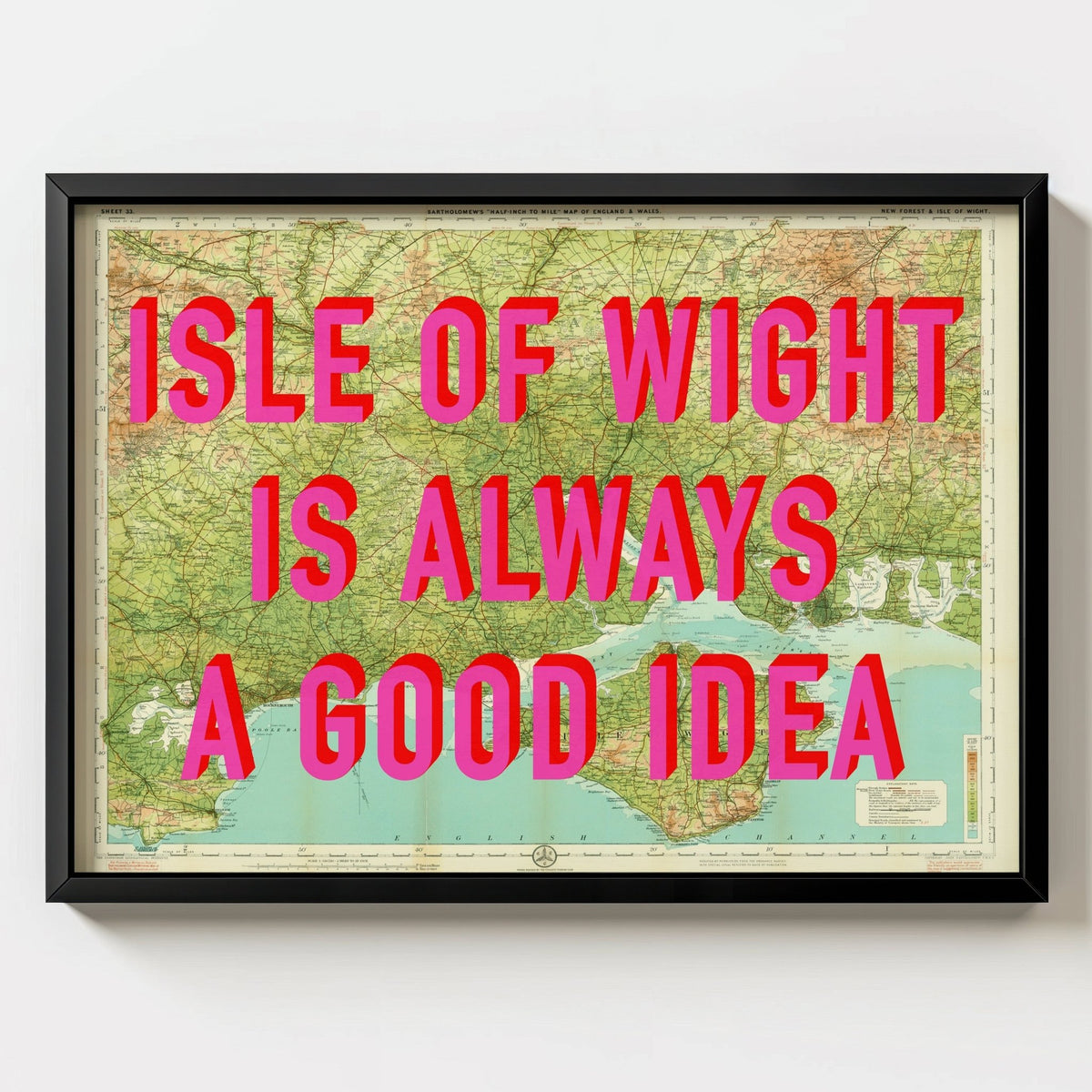 Isle Of Wight Retro Pop Art Map Print - black frame mockup - Magic Posters