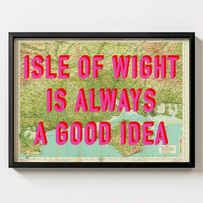 Isle Of Wight Retro Pop Art Map Print - black frame mockup - Magic Posters
