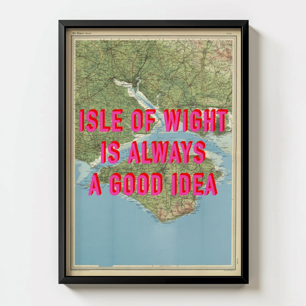 Isle Of Wight Retro Pop Art Map Print - black frame mockup - Magic Posters
