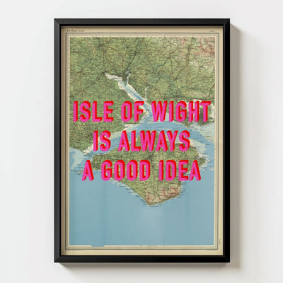 Isle Of Wight Retro Pop Art Map Print - black frame mockup - Magic Posters