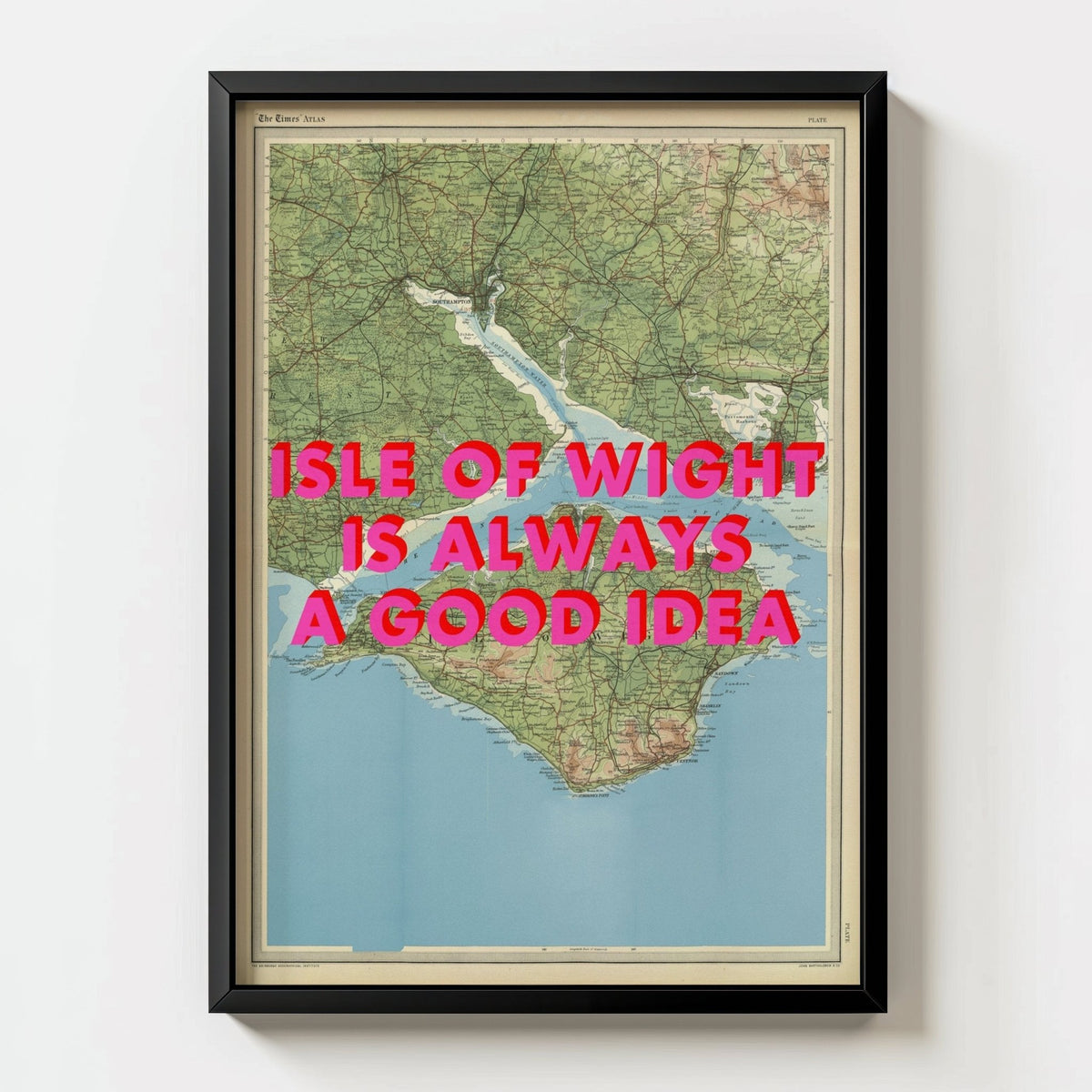 Isle Of Wight Retro Pop Art Map Print - black frame mockup - Magic Posters
