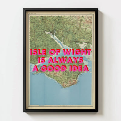 Isle Of Wight Retro Pop Art Map Print - black frame mockup - Magic Posters