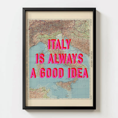 Italy Retro Pop Art Map Print - black frame mockup - Magic Posters