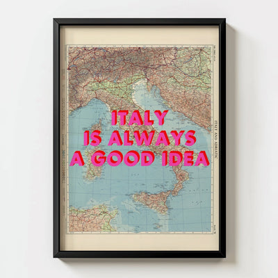 Italy Retro Pop Art Map Print - black frame mockup - Magic Posters